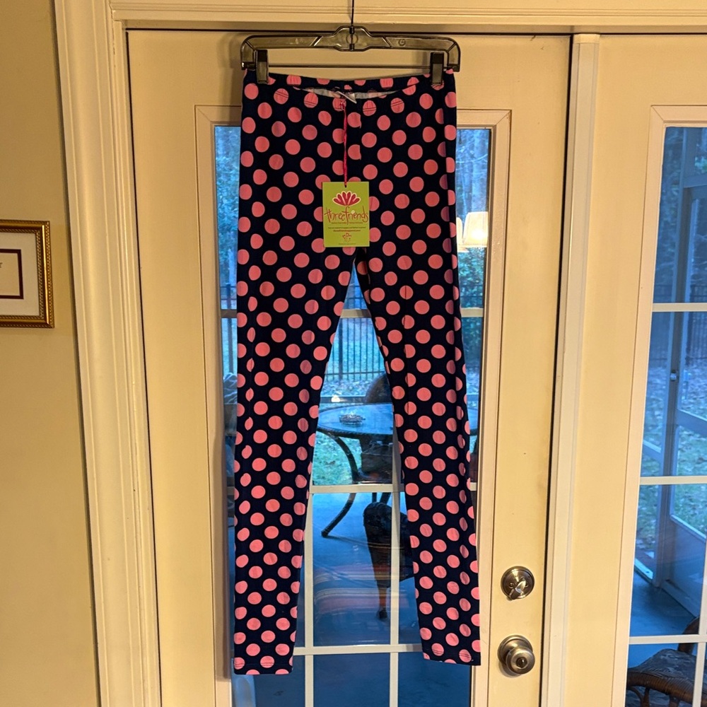 Three Friends Kids PEGGY Leggings - Navy and Pink Polka Dots